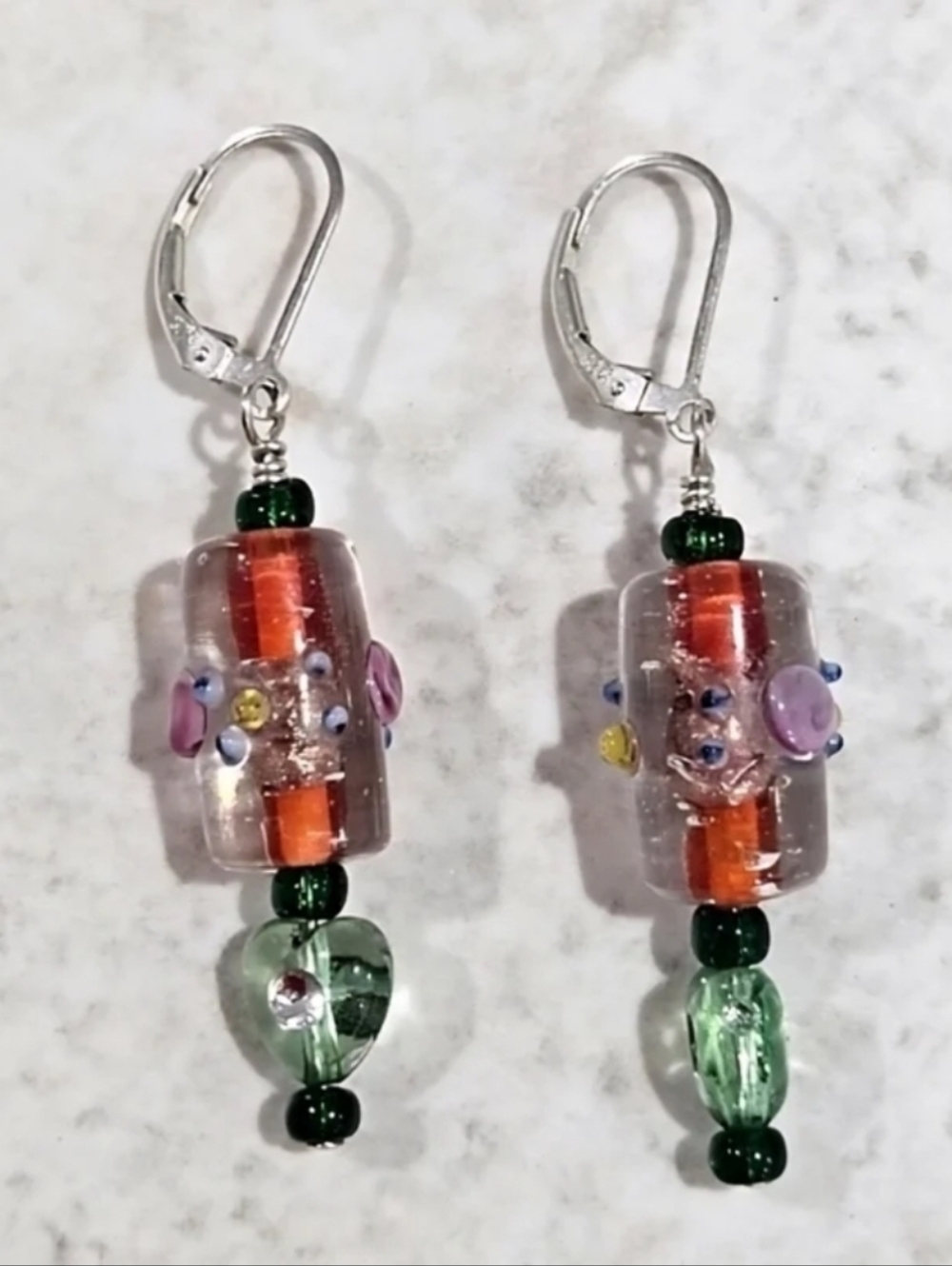Vintage Venetian Glass Bead & Sterling Silver Earrings